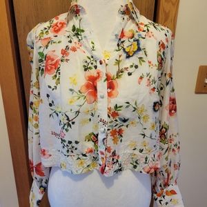 Alice + Olivia Sheer Crop Floral Blouse